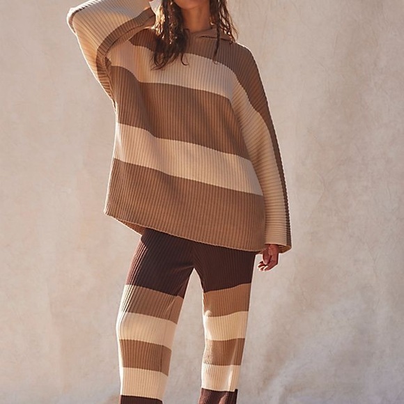 Free People Tops - Free People Beach NWT Kami Hooded Sweater Set Womens Small Brown/Cream Oversized